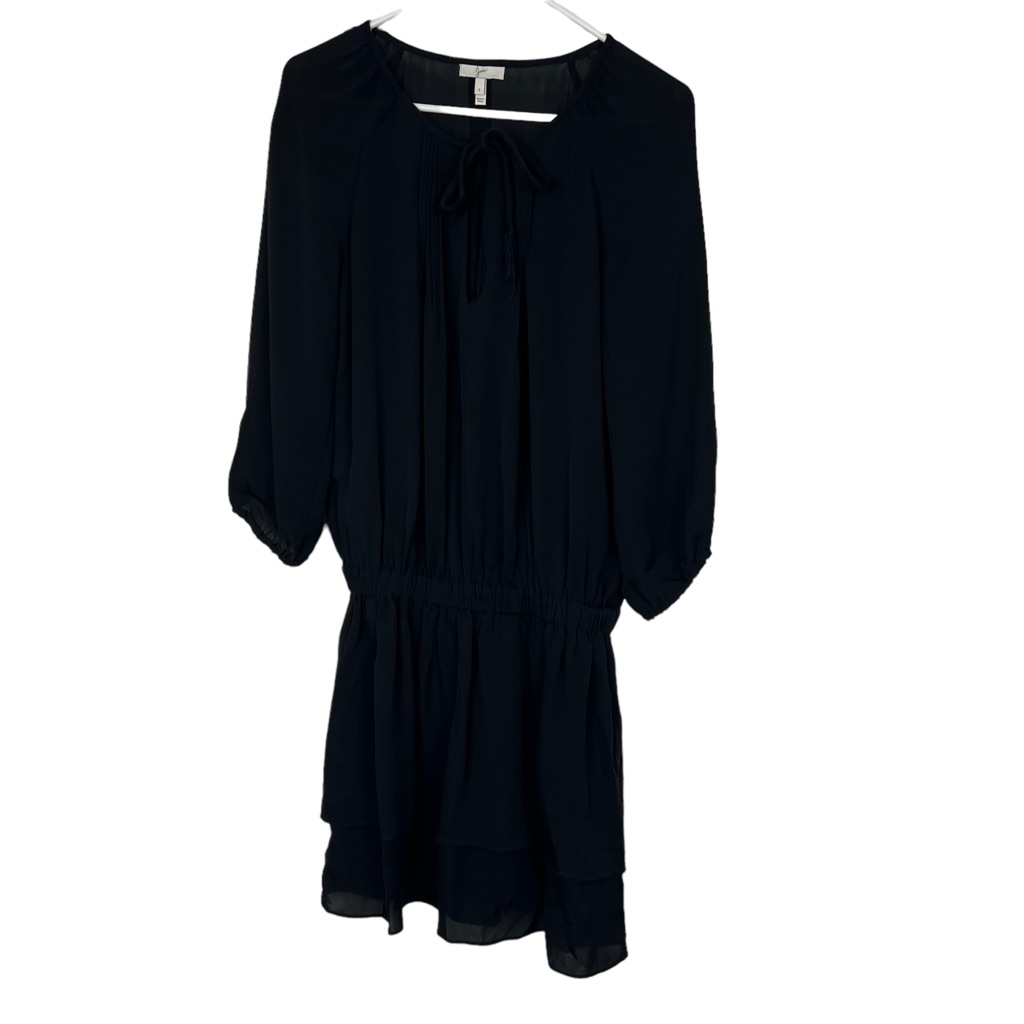 Joie Mini Silk Dress Black Smoked Drop Waist 3/4 Sleeves Size Small